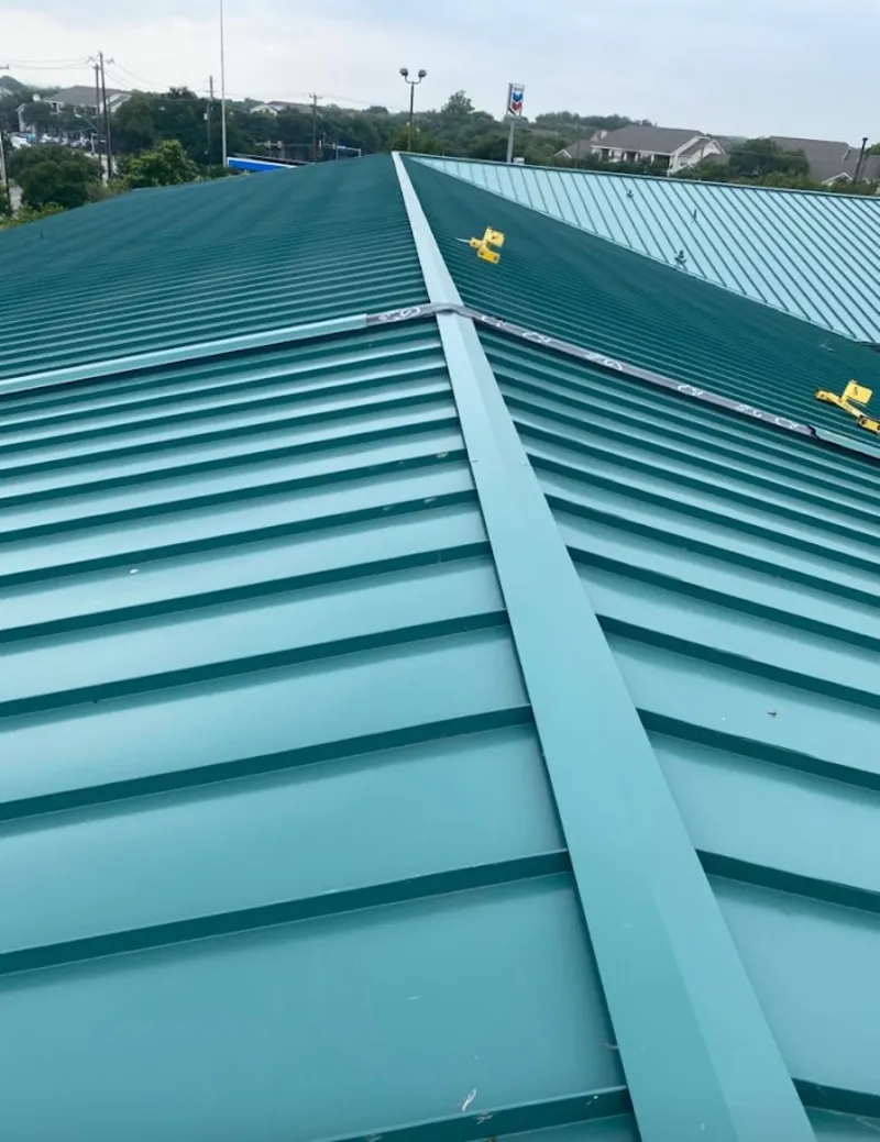 Green commercial metal roof ridge and valley for Metal Roof Repair in Goose Creek